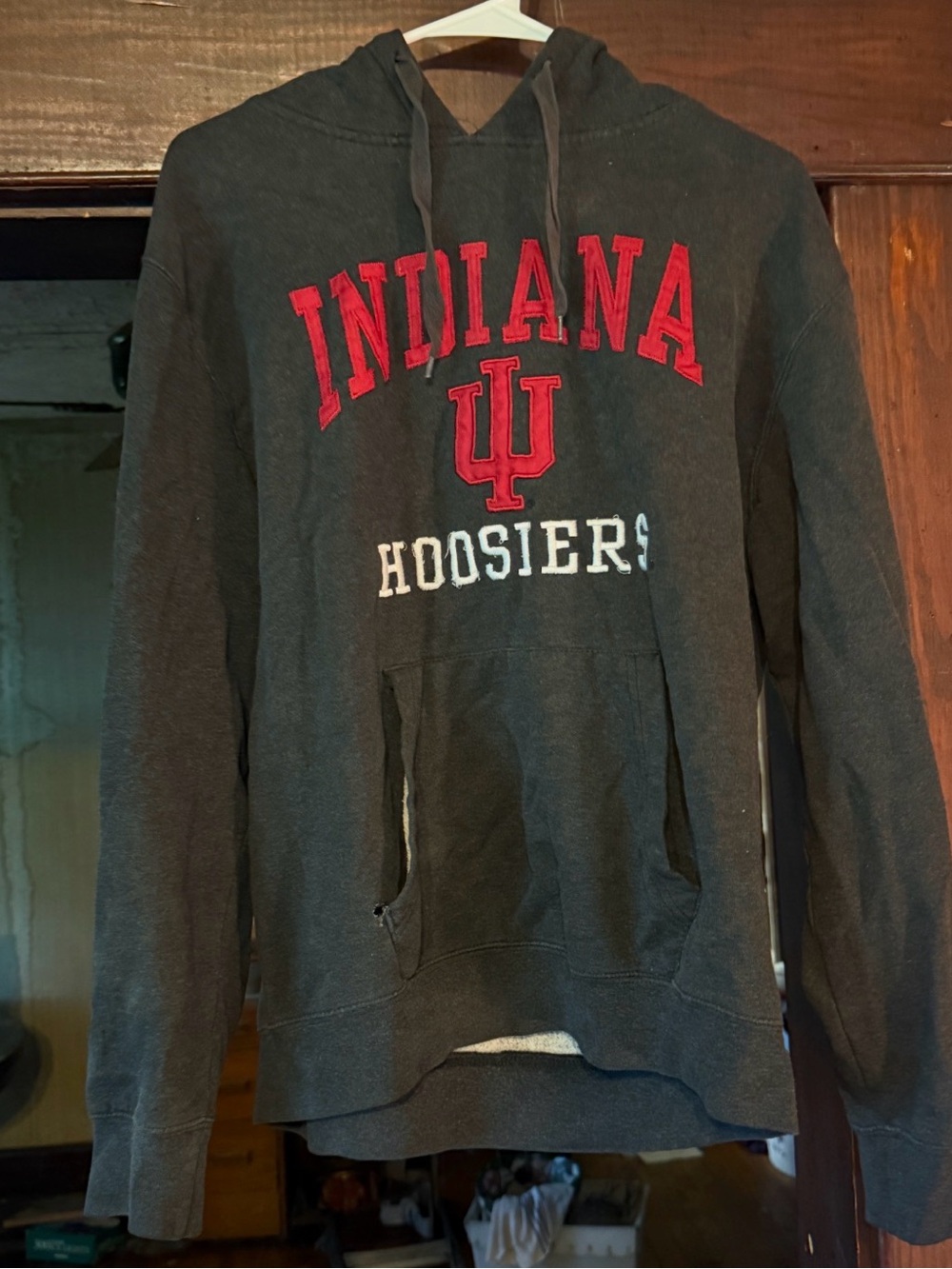 Indiana Hoosiers Men's Pullover Hoodie - Charcoal with Red & White Logo